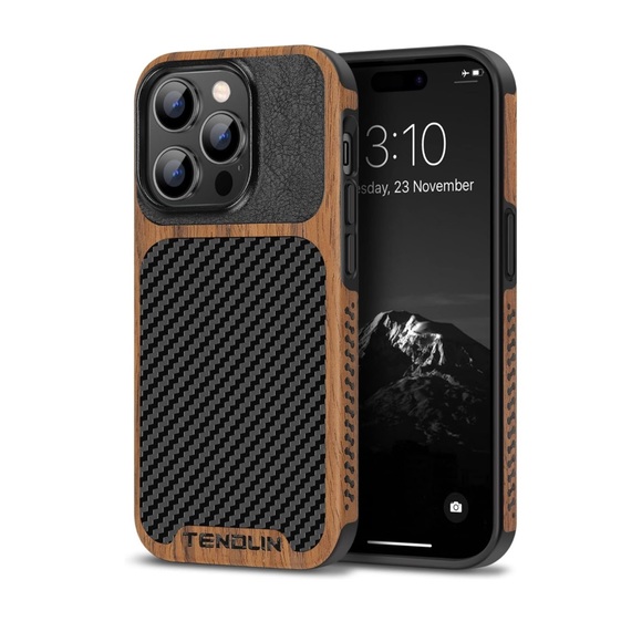 TENDLIN Wood Grain Carbon Fiber Texture Case - iPhone 14 Pro Max - Picture 1 of 3